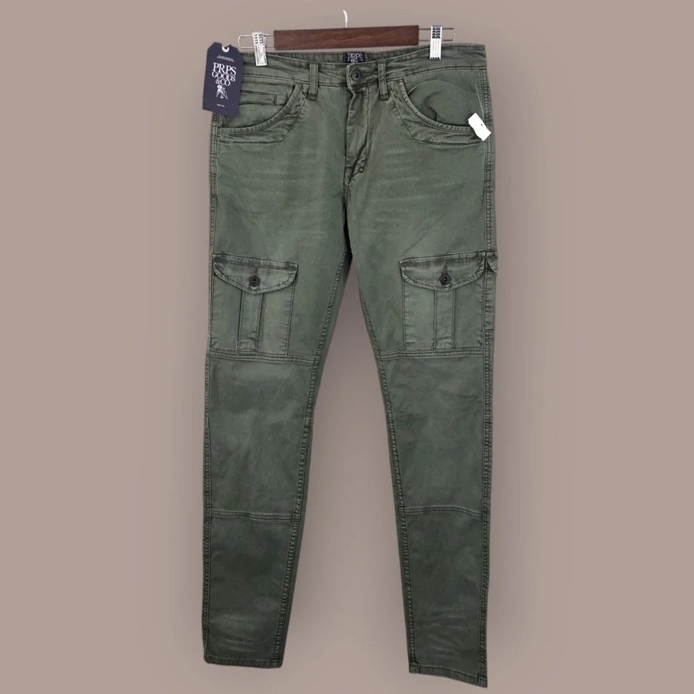 New‎ PRPS Men's Savoy Bowman Slim Fit Chino Cargo Pants Size 30 Green E87P507K